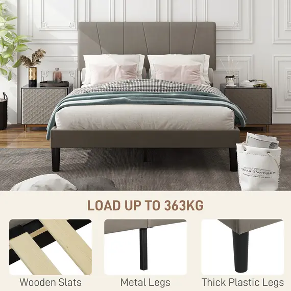 Buy King Velvet-Feel Headboard Bed Frame - Grey, 6 image