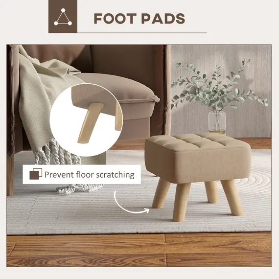 Buy Linen-Look Square Padded Footstool - Brown, 6 image