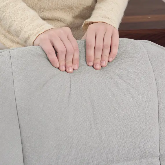 Buy Linen Swivel Recliner Chair with Footstool, Upholstered Reclining Armchair with Wooden Base for Living Room, Light Grey, 8 image