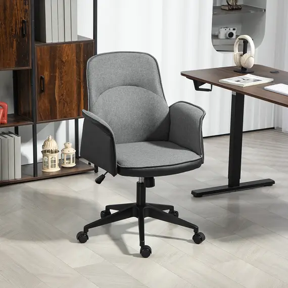 Buy Linen and Faux Leather Mix Office Chair - Grey, 8 image