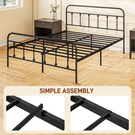 Buy King Size Minimalistic Metal Bed Frame - Black, 7 image