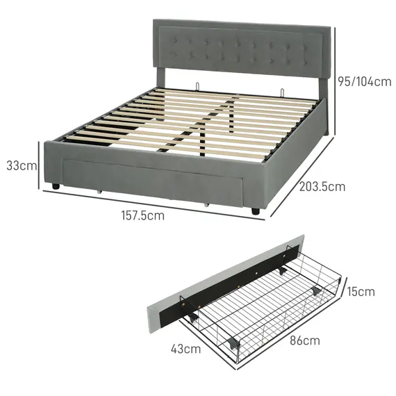 Buy King Size Ottoman Bed Frame, with Front Drawer - Grey, 3 image