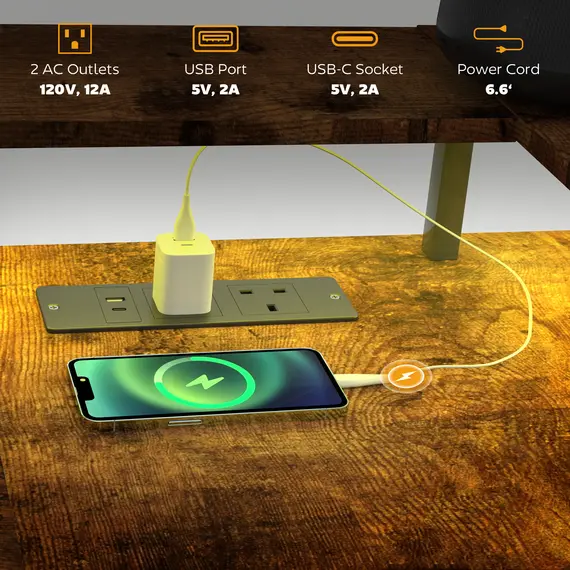 Buy LED Light 'L' Computer Desk, with Shelves - Brown, 5 image