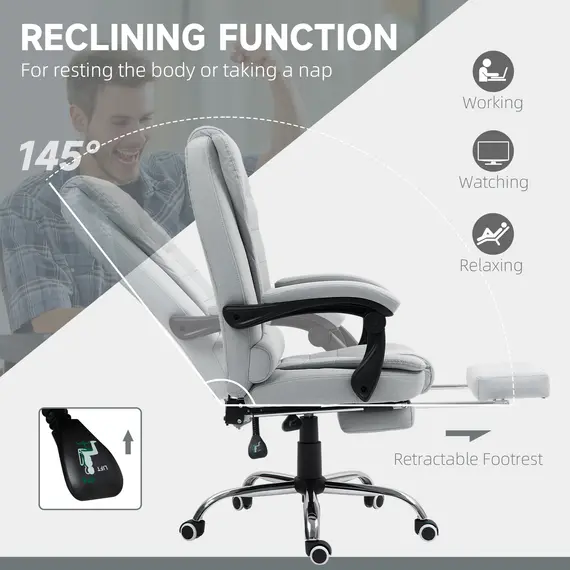 Buy Linen-Look Adjustable Office Chair - Light Grey, 5 image