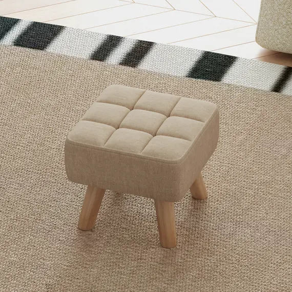 Buy Linen-Look Square Padded Footstool - Brown, 7 image