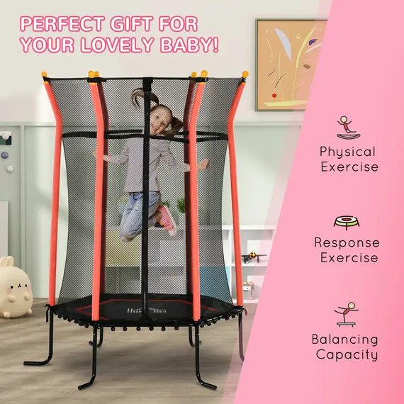 Buy Kids Trampoline Mini Bouncer with Enclosure Safety Net For Ages 3-10 Years - Red, 7 image