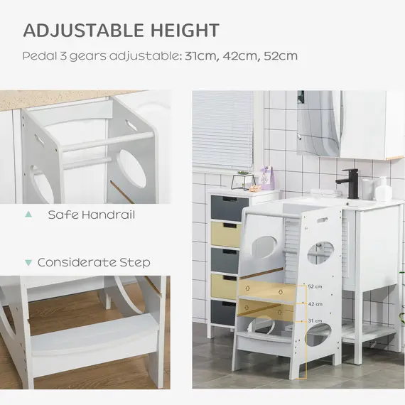 Buy Kids Step Stool Toddler Kitchen Stool Tower with Adjustable Standing Platform, Grey, 4 image