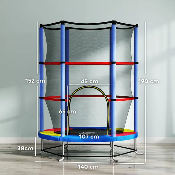 Buy Kids Trampoline, with Enclosure Net, Steel Frame, for Ages 3-6 Years - MultiColoured, 3 image