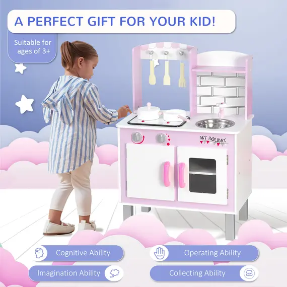 Buy Kids Pretend Kitchen Playset w/ Cooking Toy Accessories - Pink, 4 image