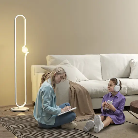 Buy LED Floor Lamp, Dimmable Floor Standing Lamp with Glass Night Light, Foot Switch for Living Room, Bedroom, Office, White, 2 image