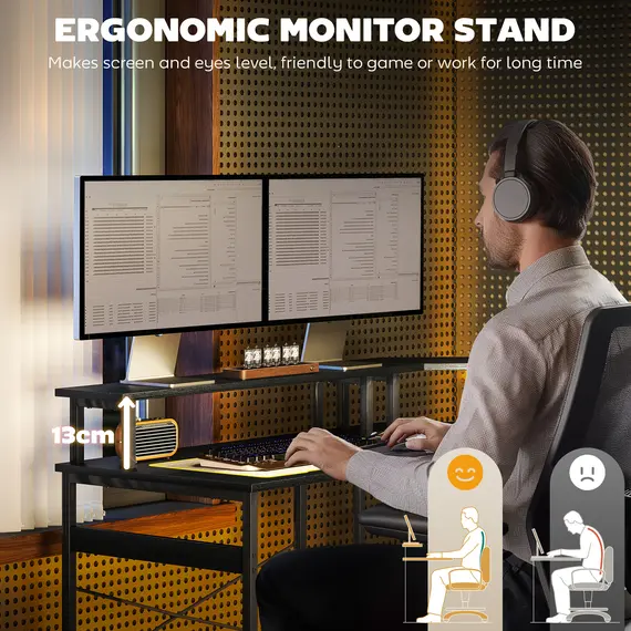 Buy 'L' Shaped Work Desk, with LED Lights - Black, 6 image