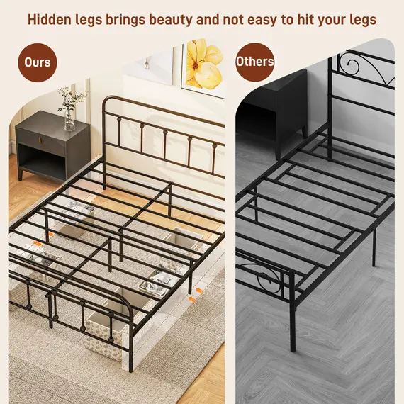 Buy King Size Minimalistic Metal Bed Frame - Black, 8 image