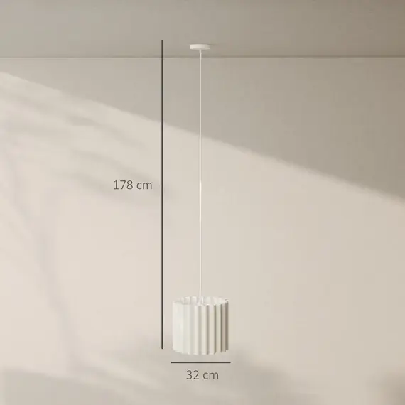 Buy Linen Pendant Light, Modern Wave Ceiling Light Shade, E27 Lampshade for Living Room, Bedroom, Kitchen, Hallway, White, 3 image