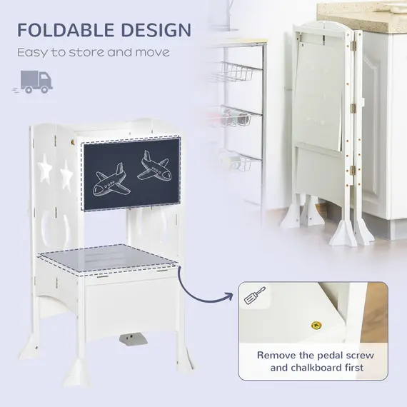 Buy Kids Step Stool Toddler Kitchen Stool with Blackboard Lockable Handrail for Kids Kitchen Counter White, 4 image