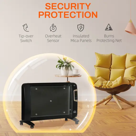 Buy Mica Electric Space Heater, Portable Heater for Home with 2 Heat Settings, Living Room, Study, Garage, Adjustable Temperature 18-30°C, 1000W/2000W, Black, 4 image