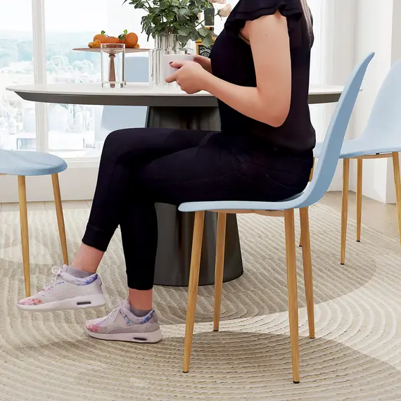 Buy Modern Dining Chairs Set of 4, Kitchen Chairs with Backrest and Steel Legs for Dining Room, Living Room, Light Blue, 9 image