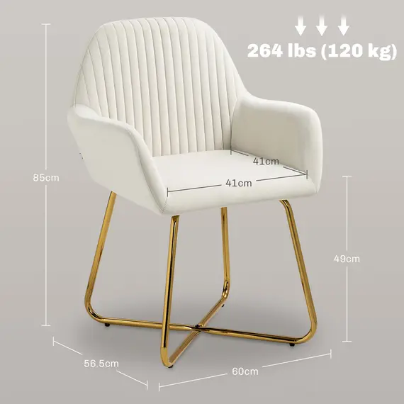 Buy Modern Arm Chair Upholstered Accent Chair with Metal Base for Living Room Cream White, 3 image