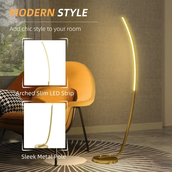 Buy Modern 147cm Curved LED Floor Lamp - Gold Tone, 4 image