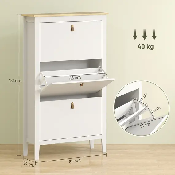 Buy Modern Three-Drawer Shoe Cabinet - White, 3 image