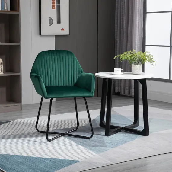 Buy Modern Arm Chair Upholstered Accent Chair with Metal Base for Living Room Green, 2 image