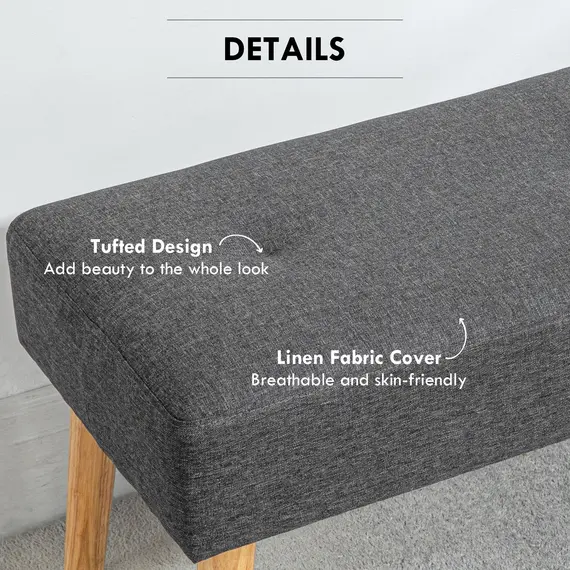 Buy Multifunctional Bed End Bench Tufted Upholstered Shoe Bench Ottoman Footstool Linen Fabric for Entryway Living Room Grey, 4 image
