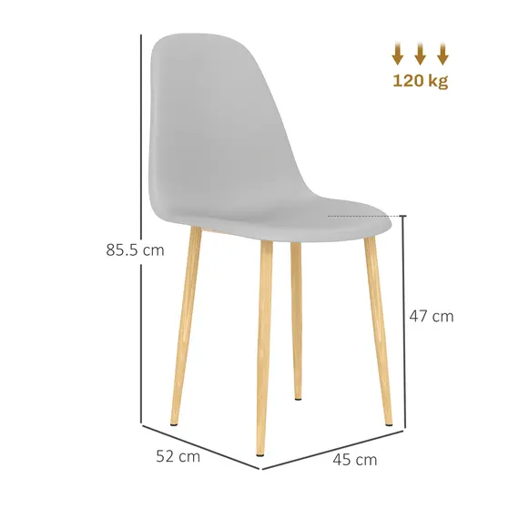 Buy Modern Dining Chairs Set of 4, Kitchen Chairs with Backrest and Steel Legs for Dining Room, Living Room, Grey, 3 image