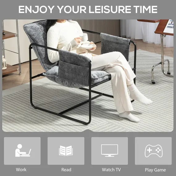 Buy Minimal Padded Accent Chair, with Pockets - Grey, 7 image
