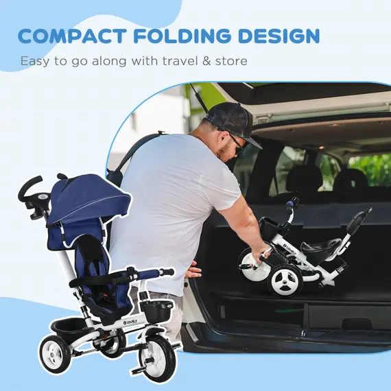 Buy Metal Frame 6 in 1 Baby Push Tricycle with Parent Handle for 1-5 Years Old, Dark Blue, 5 image