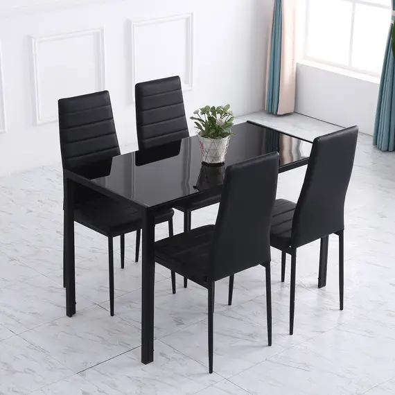 Buy Modern Rectangular Dining Table for 4 People Glass Kitchen Table with Tempered Glass Top and Metal Legs for Dining Room, Living Room (Chairs Not Included), 6 image