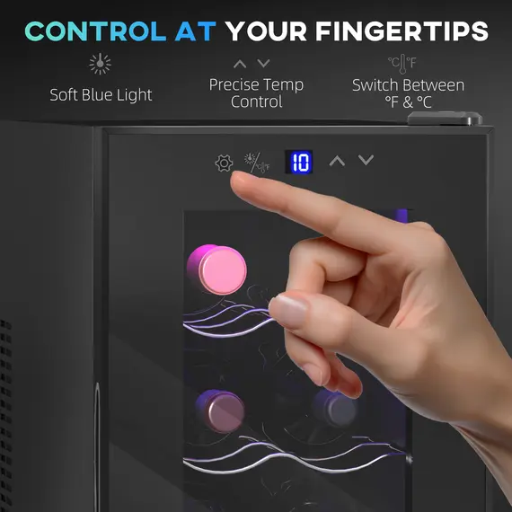 Buy Mini Table Top Wine Fridge, 8 Bottle, 17L, 8-18„ƒ, 26.5cm Quiet Under Counter Wine Cooler Fridge with Glass Door, LED Light, Digital Touch Screen, Temperature Control, 7 image