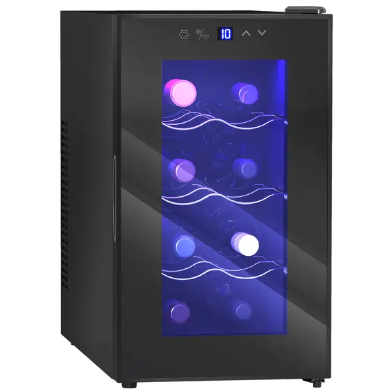 Buy Mini Table Top Wine Fridge, 8 Bottle, 17L, 8-18„ƒ, 26.5cm Quiet Under Counter Wine Cooler Fridge with Glass Door, LED Light, Digital Touch Screen, Temperature Control