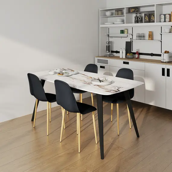 Buy Modern Dining Chairs Set of 4, Kitchen Chairs with Backrest and Steel Legs for Dining Room, Living Room, Black, 8 image