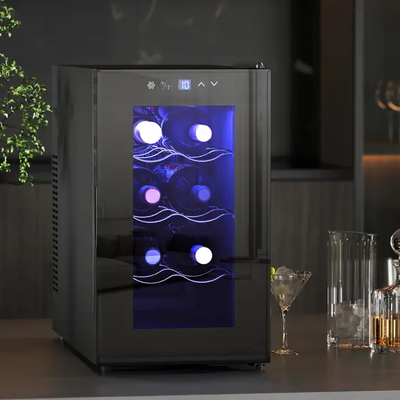 Buy Mini Table Top Wine Fridge, 8 Bottle, 17L, 8-18„ƒ, 26.5cm Quiet Under Counter Wine Cooler Fridge with Glass Door, LED Light, Digital Touch Screen, Temperature Control, 2 image