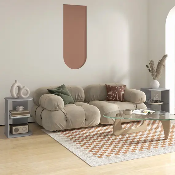 Buy Modern Side Table Set of 2, Three Layer Bedside Table Nightstand with 2 Storage Shelves, for Living room, Bedroom, Grey, 2 image