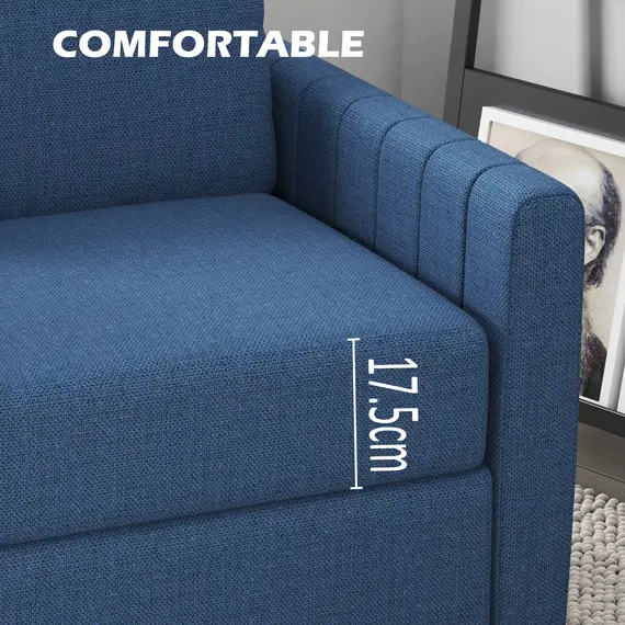Buy Modern Boxy Linen-Look Two-Seater Sofa - Blue, 5 image