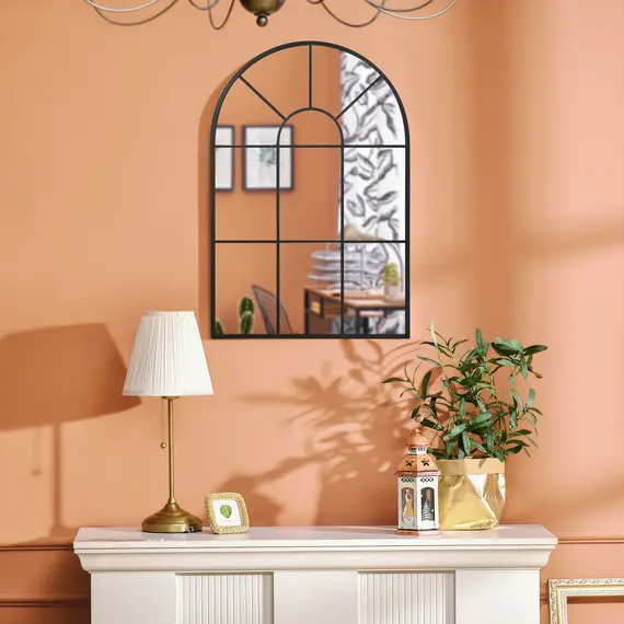 Buy Modern Arched Wall Mirror, 91 x 60 cm Window Mirrors for Living Room, Bedroom, Black, 5 image