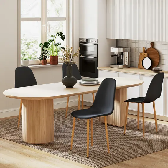 Buy Modern Dining Chairs Set of 4, Kitchen Chairs with Backrest and Steel Legs for Dining Room, Living Room, Black, 2 image