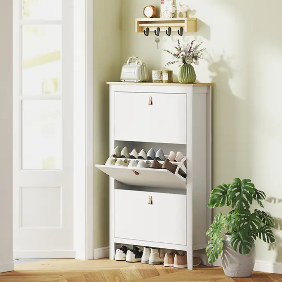 Buy Modern Three-Drawer Shoe Cabinet - White, 2 image
