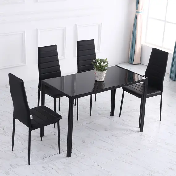 Buy Modern Rectangular Dining Table for 4 People Glass Kitchen Table with Tempered Glass Top and Metal Legs for Dining Room, Living Room (Chairs Not Included), 7 image
