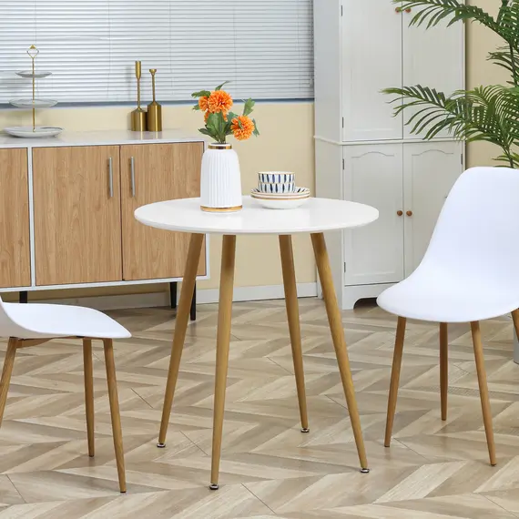 Buy Modern Dining Table for 2 People, Round Kitchen Table, with Matte Top and Metal legs, Dining Room Living Room, White, 2 image