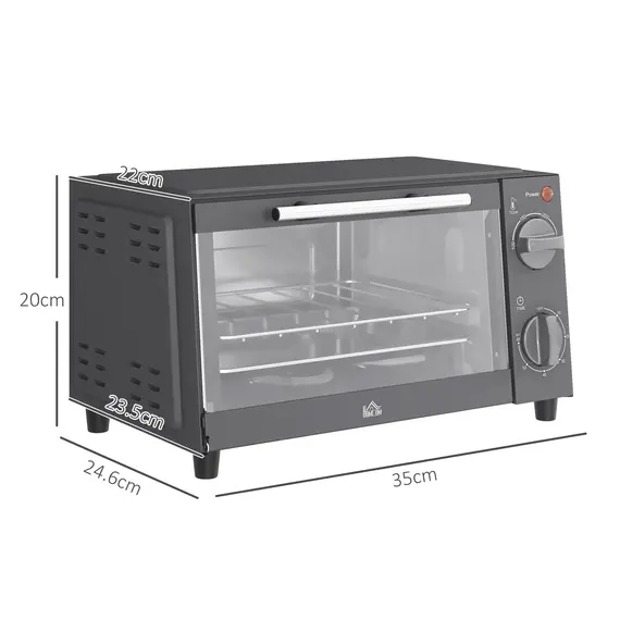 Buy Mini Oven, 9L Countertop Electric Grill, Toaster Oven with Adjustable Temperature, Timer, Dishwasher Safe Baking Tray and Wire Rack, 750W, Grey, 3 image