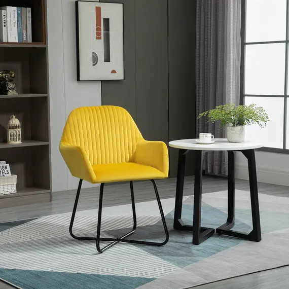 Buy Modern Arm Chair Upholstered Accent Chair with Metal Base for Living Room Yellow, 2 image