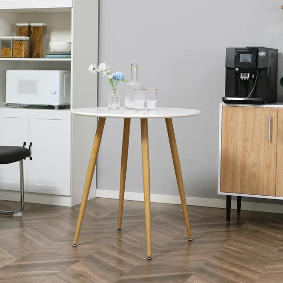 Buy Modern Dining Table for 2 People, Round Kitchen Table, with Matte Top and Metal legs, Dining Room Living Room, White, 7 image