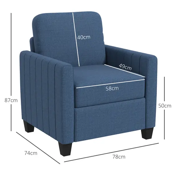 Buy Modern Boxy Linen-Look Armchair - Blue, 3 image