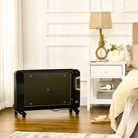 Buy Mica Electric Space Heater, Portable Heater for Home with 2 Heat Settings, Living Room, Study, Garage, Adjustable Temperature 18-30°C, 1000W/2000W, Black, 2 image