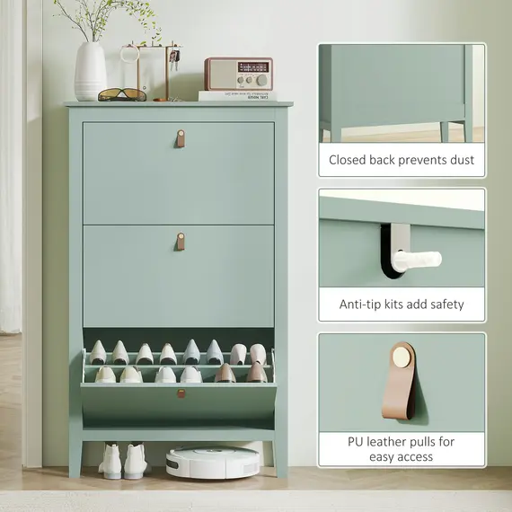Buy Modern Three-Drawer Shoe Cabinet - Green, 7 image