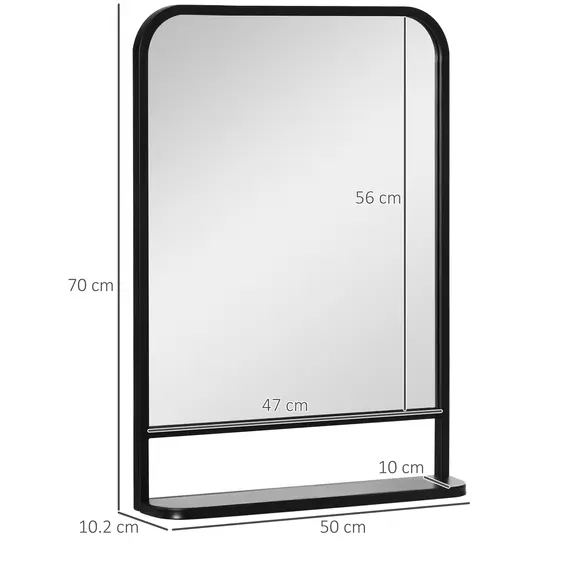 Buy Modern Square Wall Mirror with Storage Shelf, 70 x 50 cm Mirrors for Living Room, Bedroom, Black, 3 image
