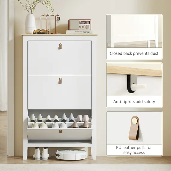 Buy Modern Three-Drawer Shoe Cabinet - White, 7 image