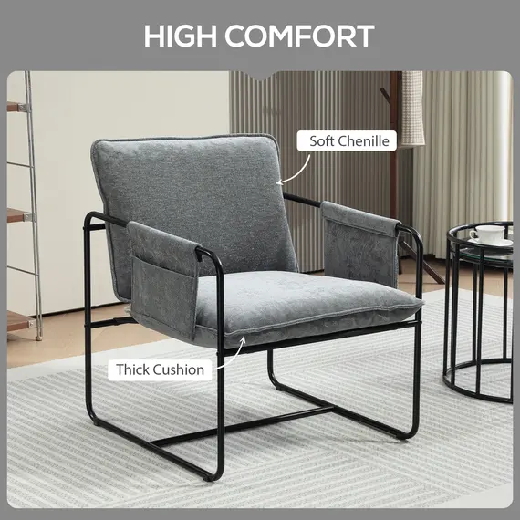 Buy Minimal Padded Accent Chair, with Pockets - Grey, 4 image