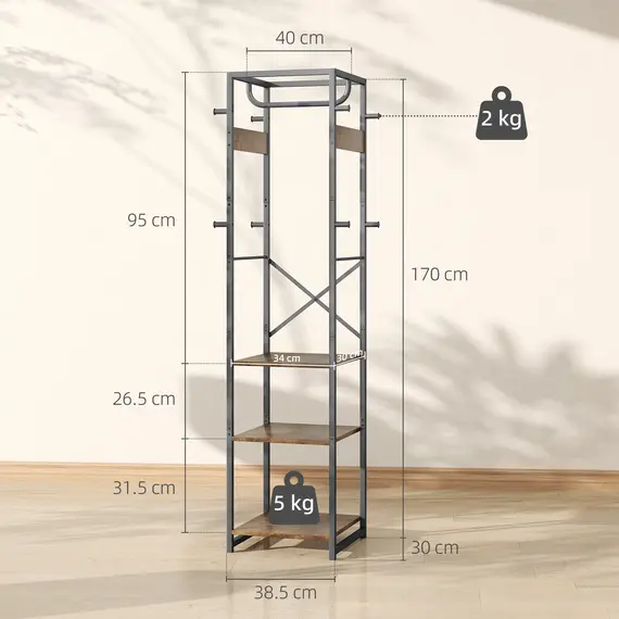 Buy Multi-Storage Clothes Rack - Brown/Black, 3 image